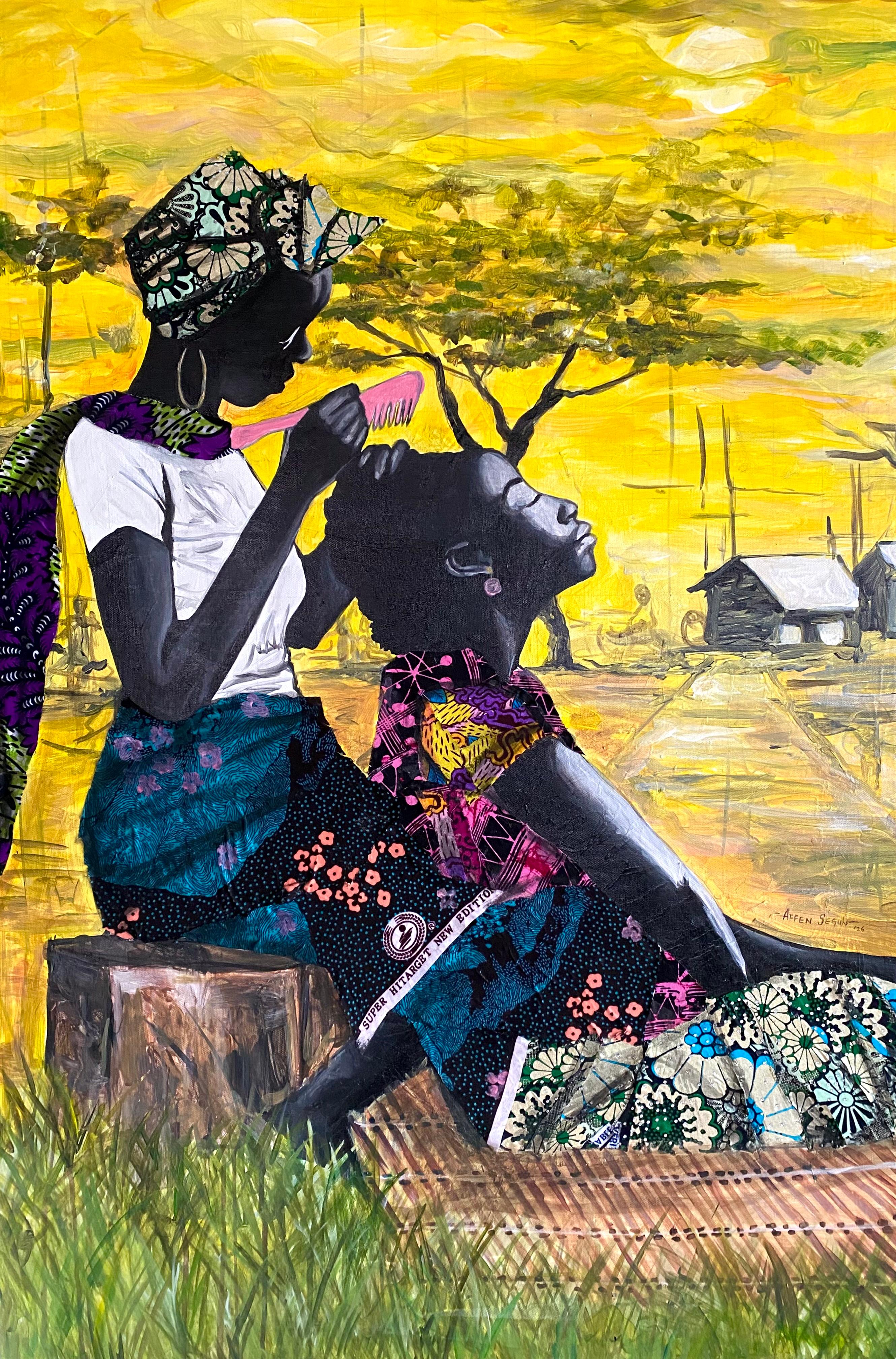 Mother's Love: Acrylic on Canvas with Ankara Fabric, 2026