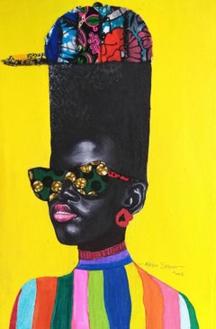 Oni Fila Gogoro VI, Peinture - Acrylique, tissu Ankara sur toile