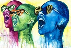 Say It Out Loud (Soro Soke), Peinture - Acrylique, encre et tissu Ankara sur toile