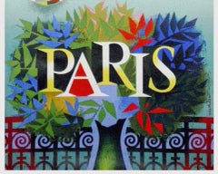 Affiche ancienne originale de voyage, Air France Paris, Nathan 1957