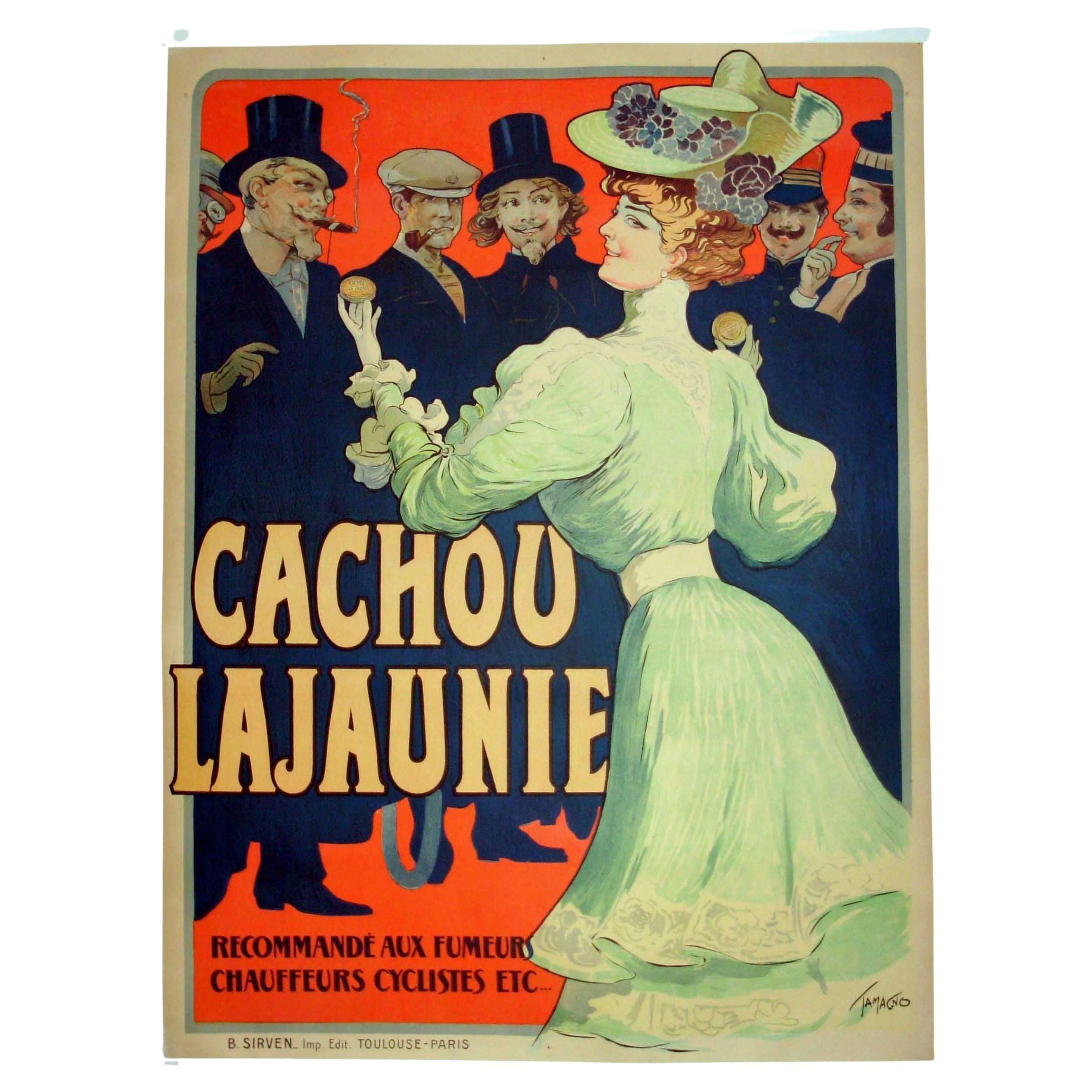 Affiche publicitaire originale Cachou Lajaunie, Tamagno, datant d'environ 1900