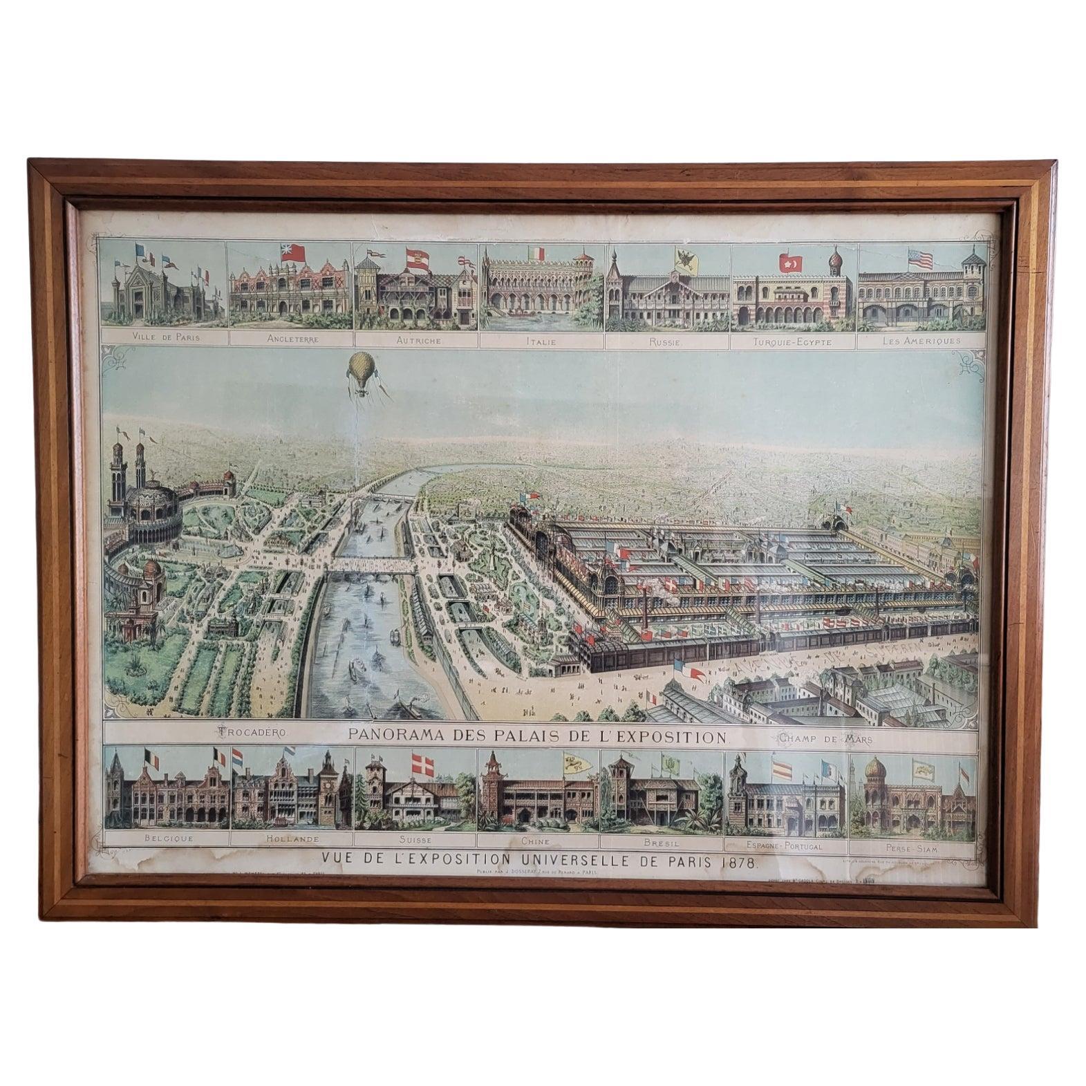 Lithographie de Paris  exposition universelle 1878 JE Goossens France 19è siècle en vente