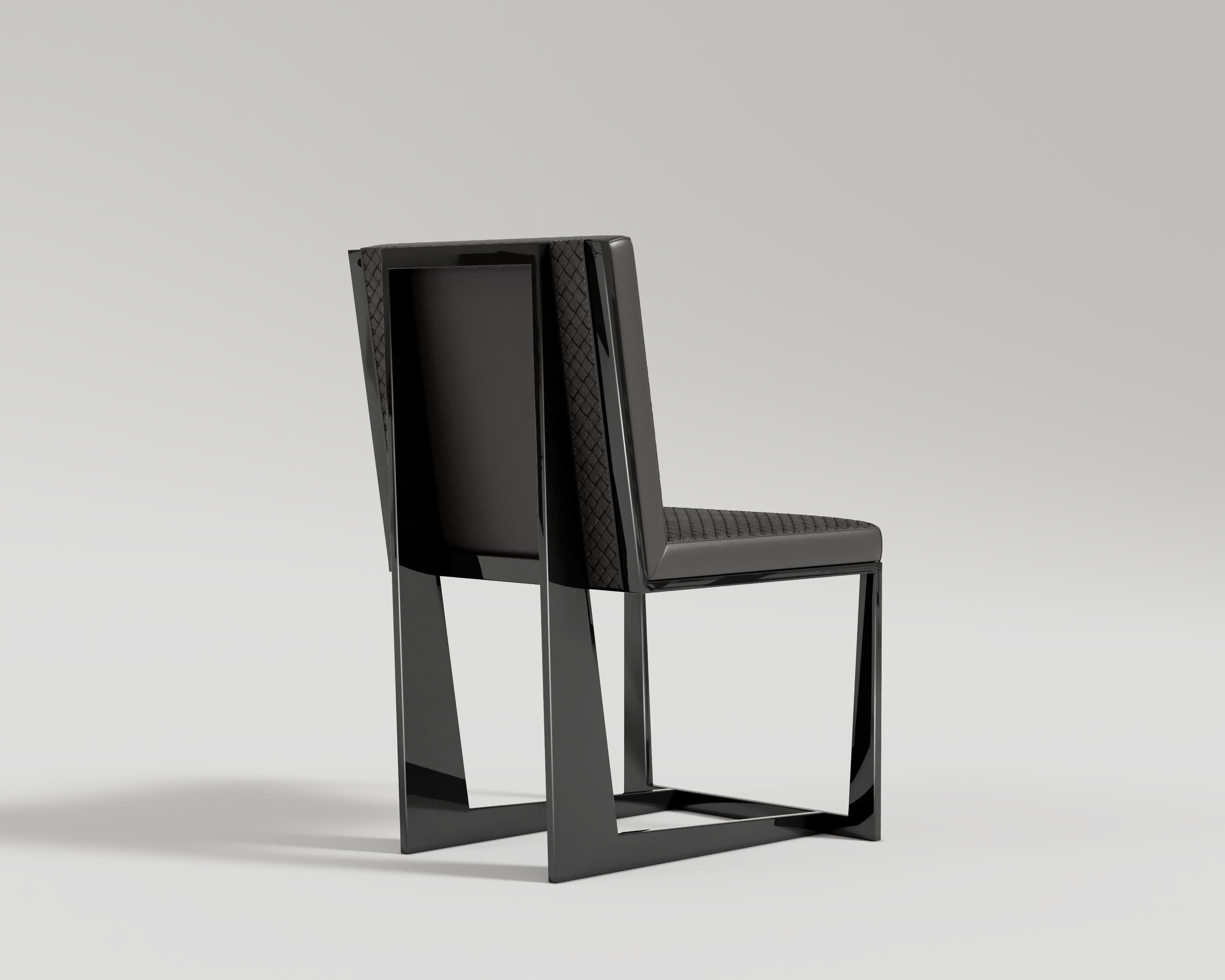 Turkish Affilato Chair in Black Lacquer and Bottega Leather by Palena Furniture For Sale