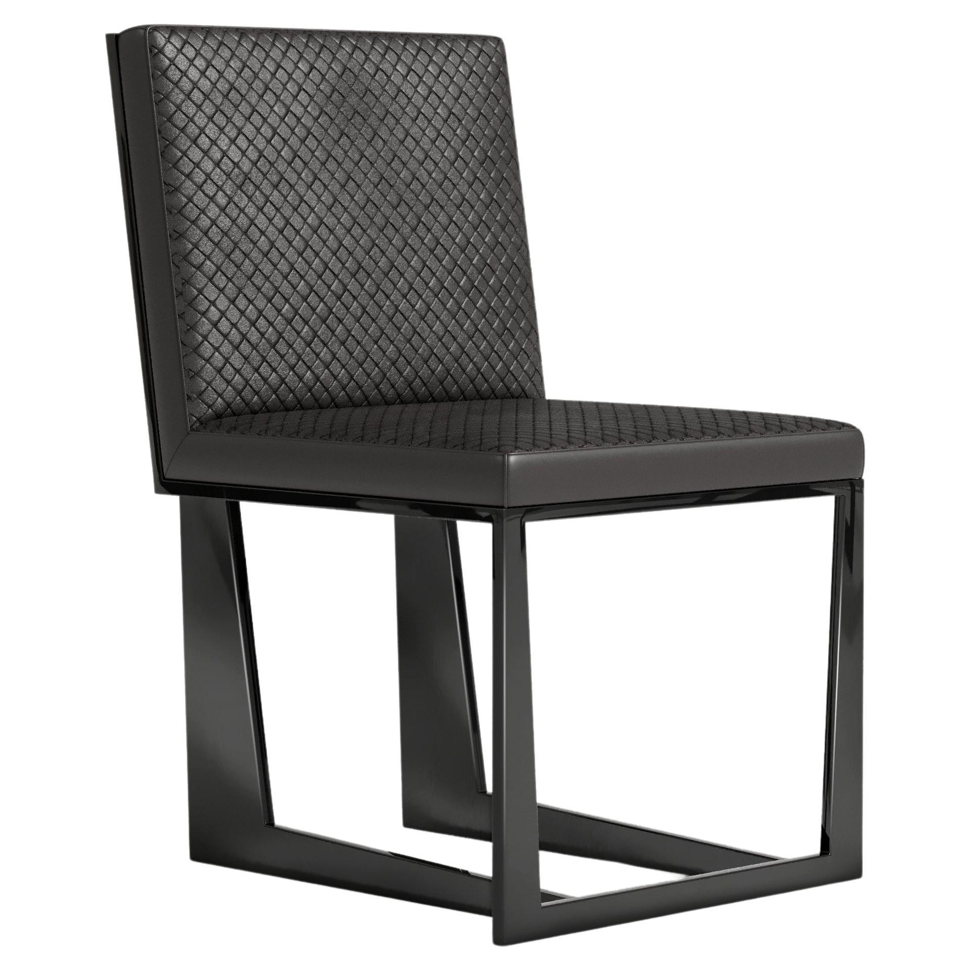 Chaise Affilato en laque noire et cuir Bottega par Palena Furniture