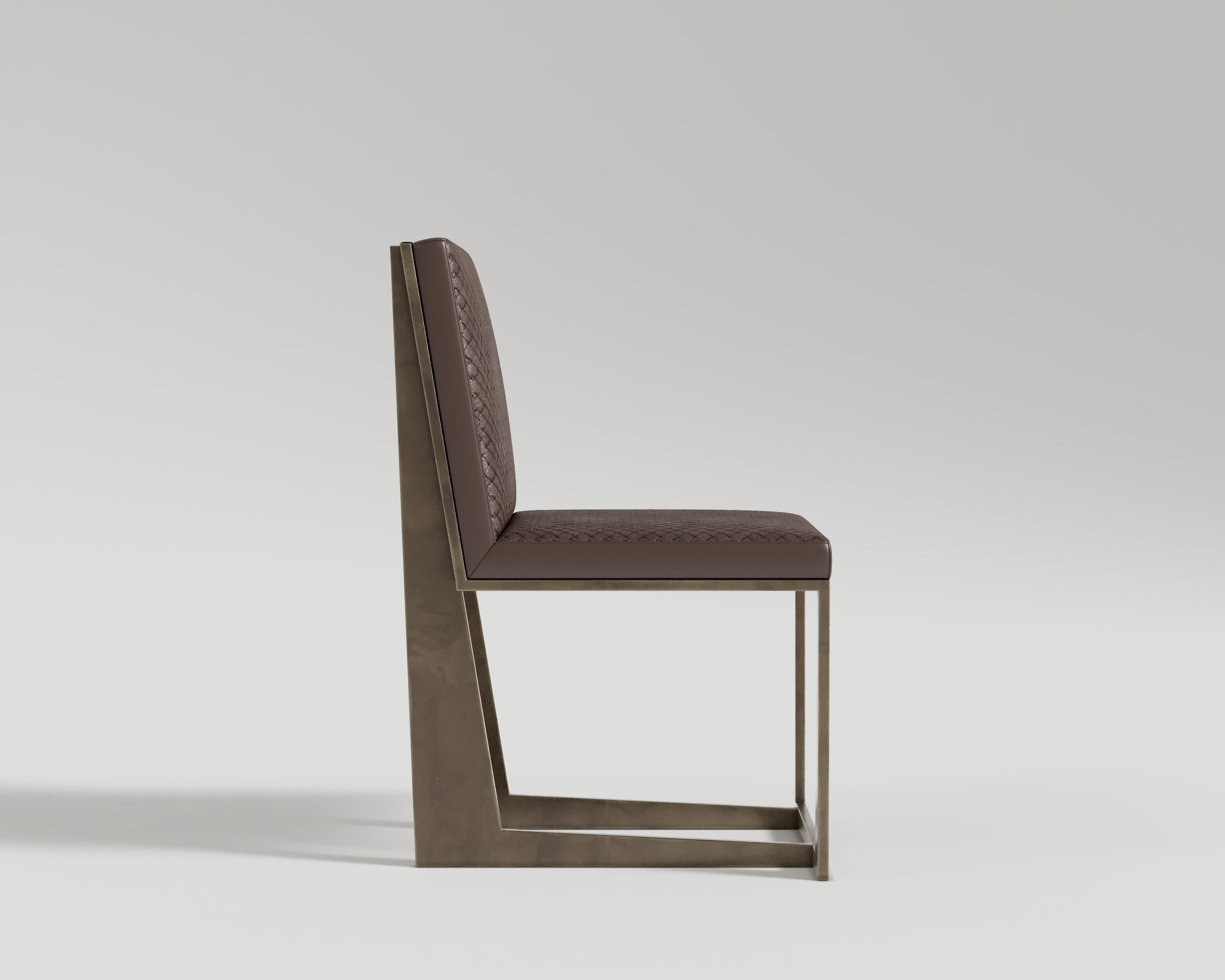 Art déco Chaise Affilato en bronze patiné et cuir Bottega par Palena Furniture en vente