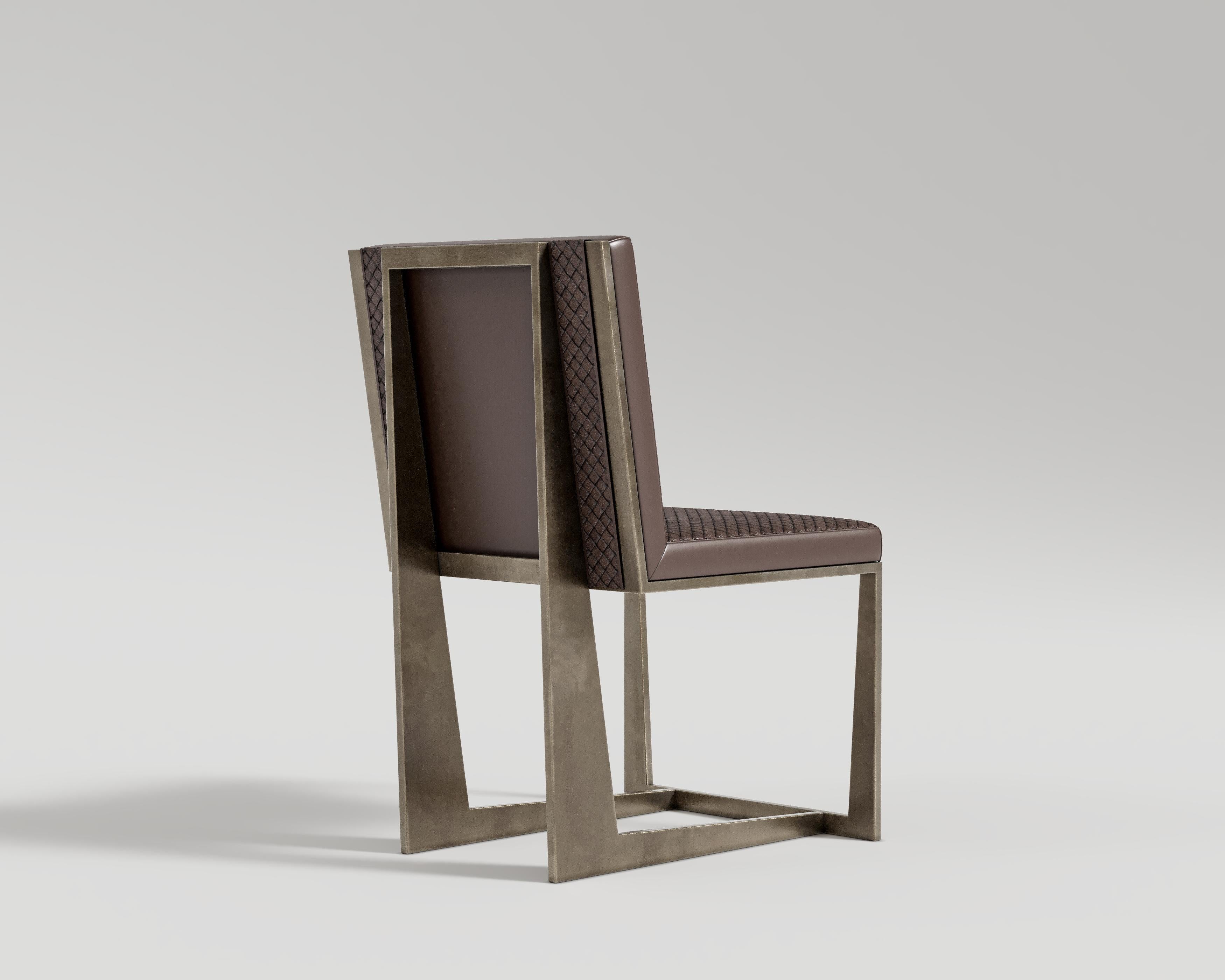 Turkish Affilato Chair in Patina Bronze and Bottega Leather by Palena Furniture For Sale
