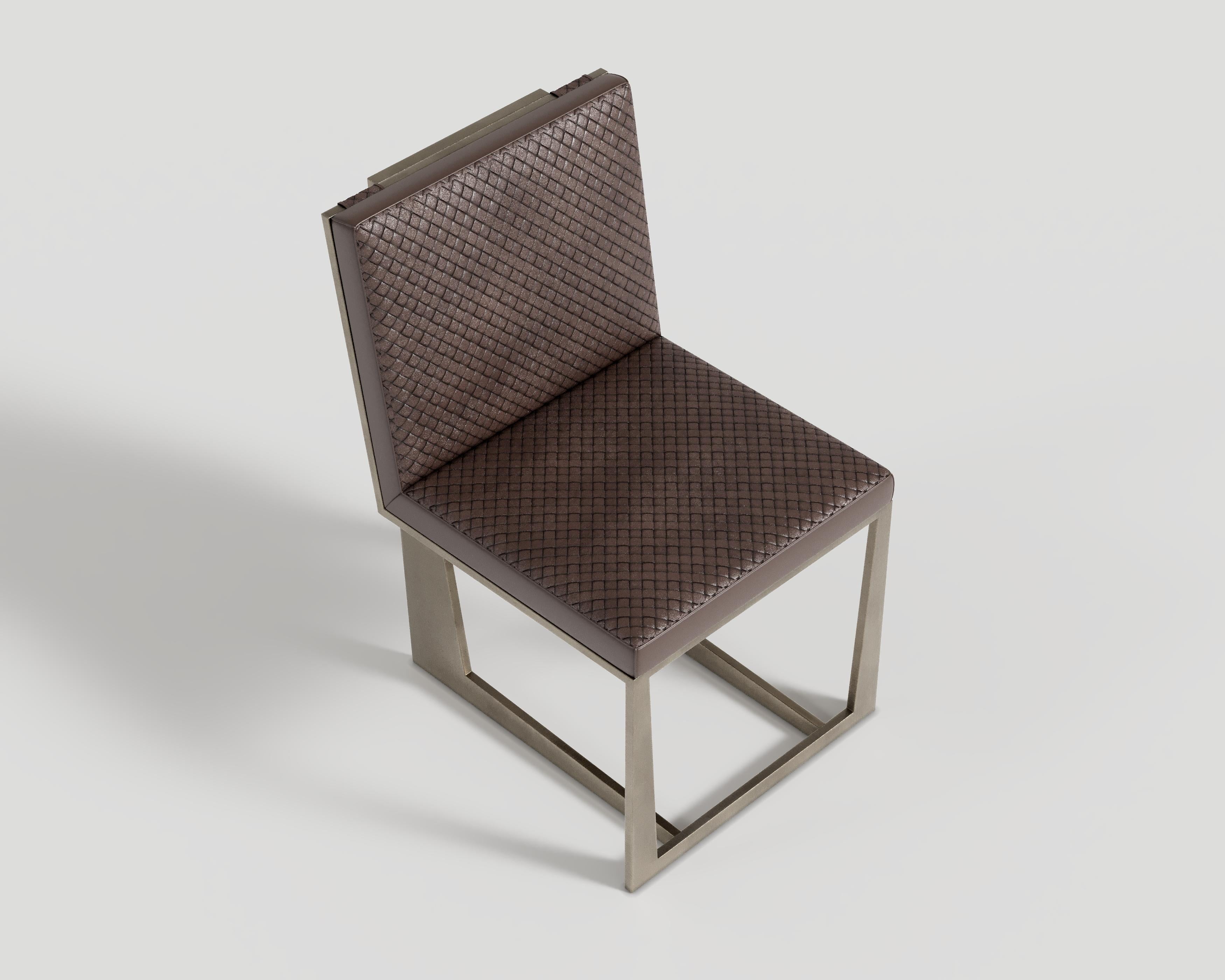 Contemporary Affilato Chair in Patina Bronze and Bottega Leather by Palena Furniture For Sale