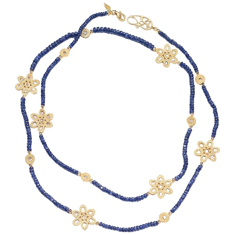 Affinity 20 Karat Necklace with Sapphire Beads, Flower and Opera Components