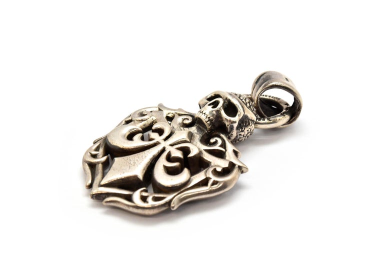 Affliction Sterling Silver Skull Fleur de Lis Pendant