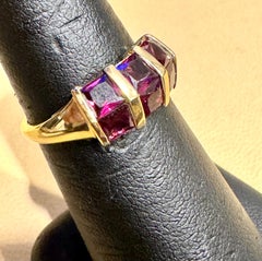 Affordable 6 Square Garnet  Ring 14 Karat Yellow Gold Size 6.75