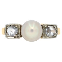Affordable Antique Victorian Rose Cut Diamond & Pearl Engagement Ring