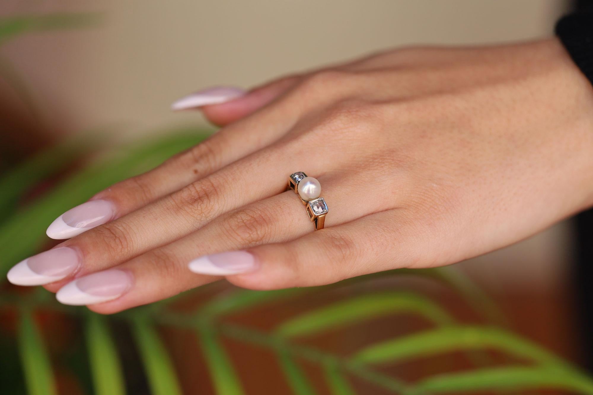 Bague de fiançailles victorienne à prix abordable, diamant taillé en rose et perle Bon état - En vente à Santa Barbara, CA