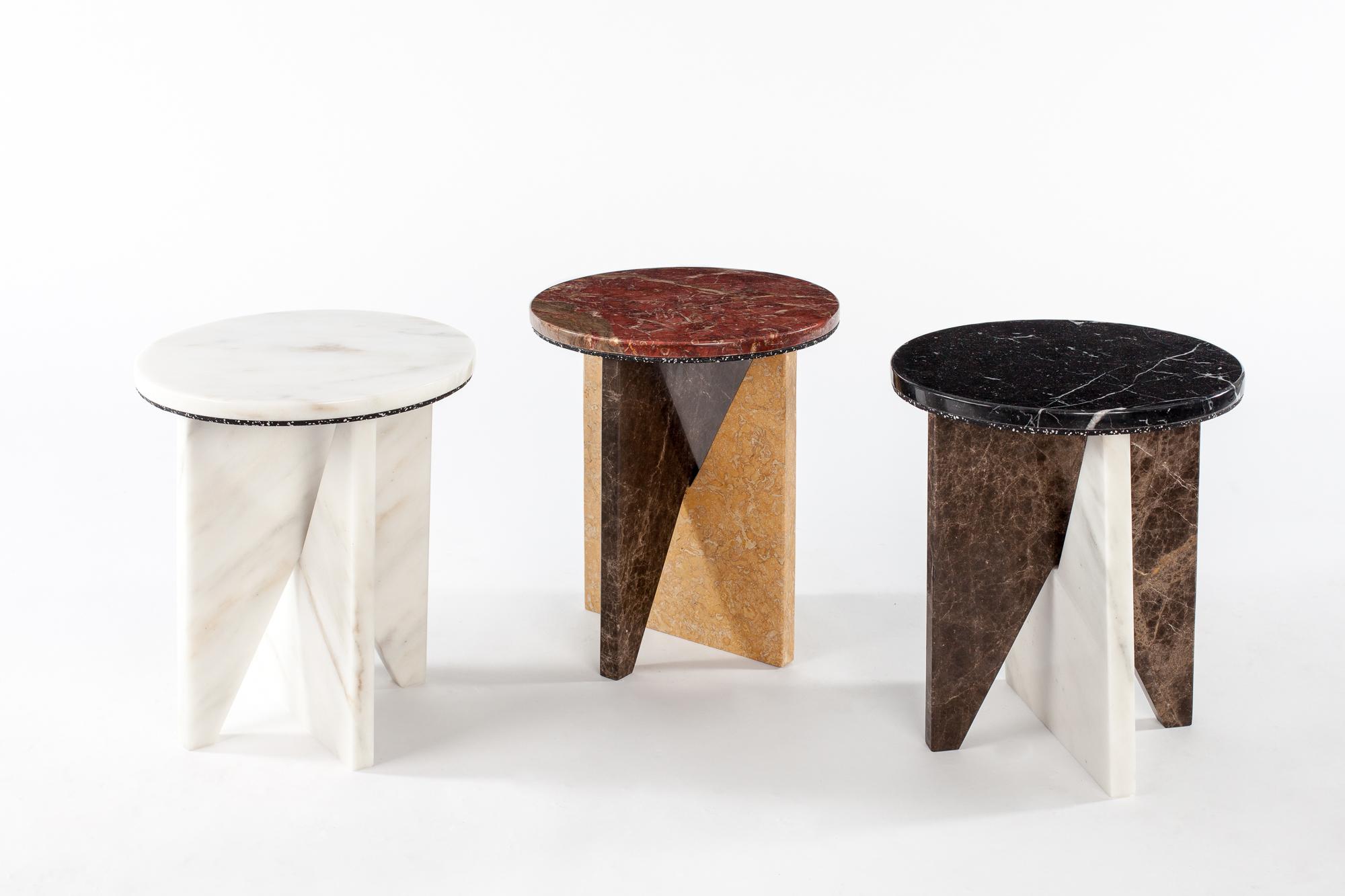 Affordances brings the simple elegance of essential forms together with time honored materials. Designed to be flat packed, inter-locking legs made of either wood or marble create a foundation to support a marble-top.
 