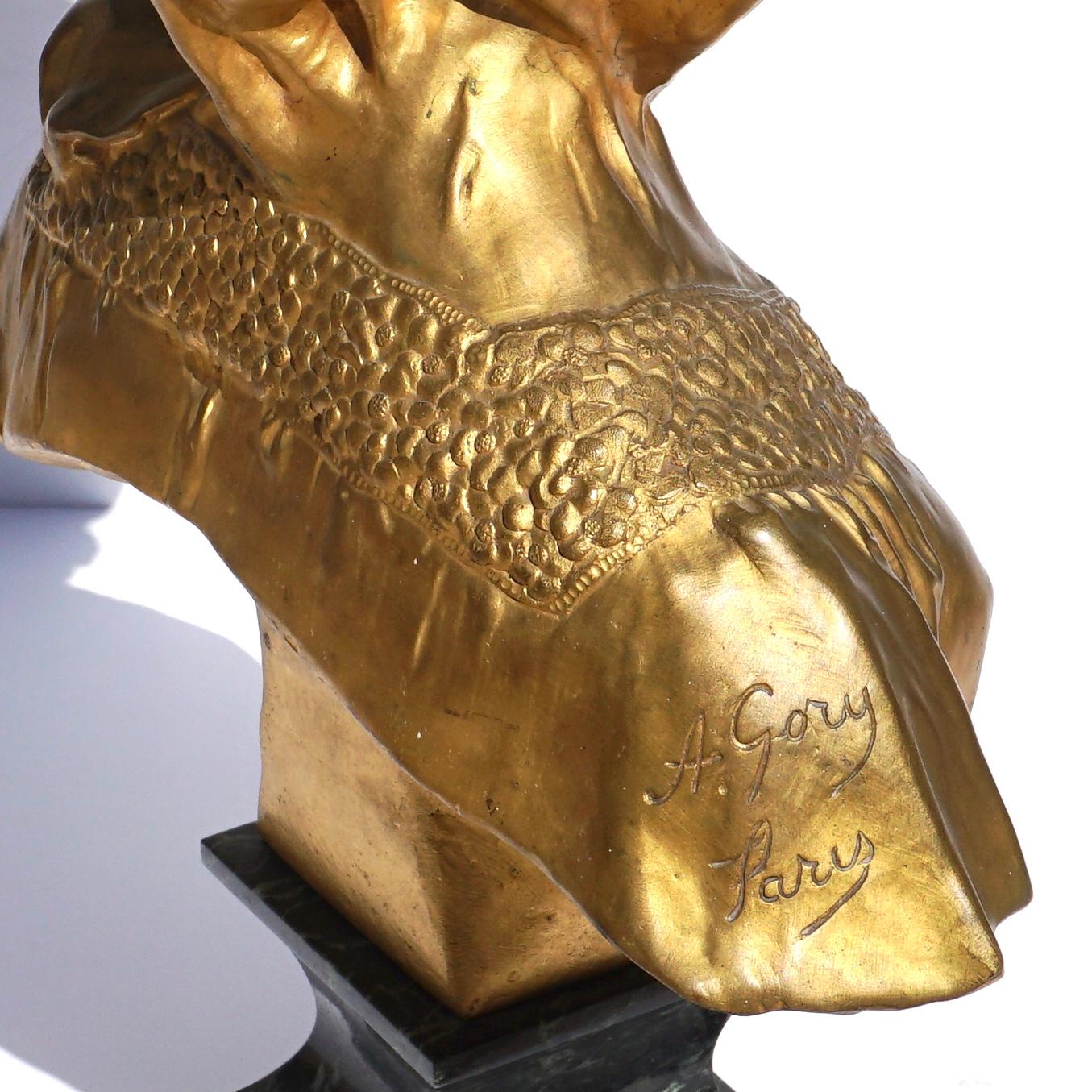 Bronze Buste d'une femme en bronze et marbre Affortunato Gory