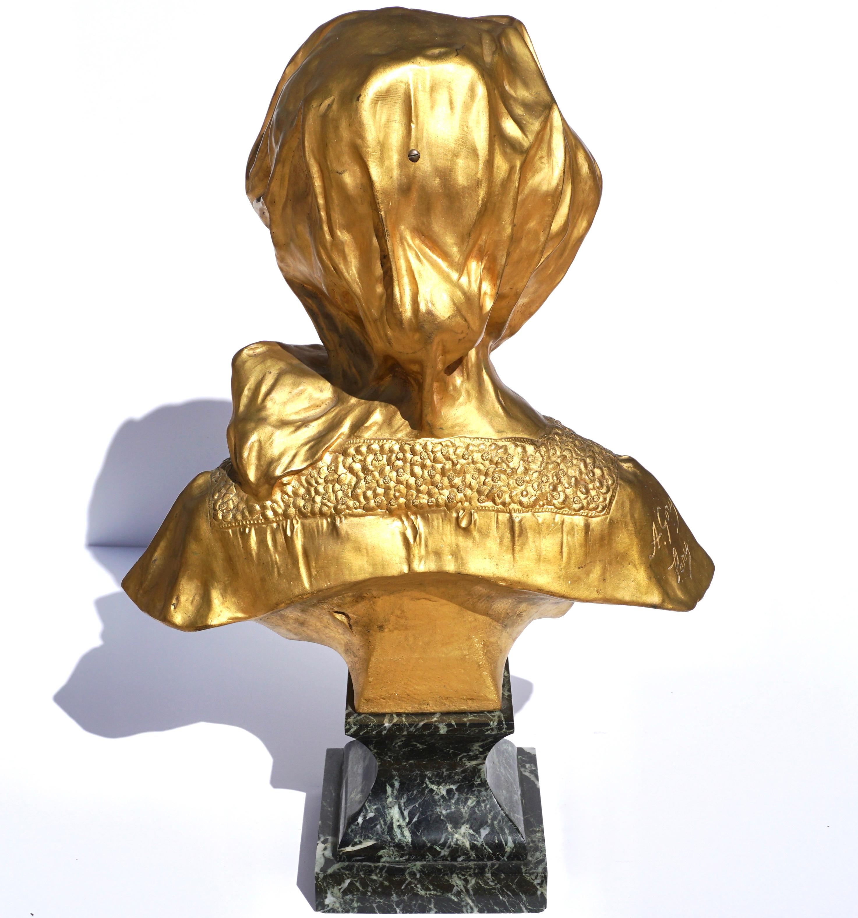 Buste d'une femme en bronze et marbre Affortunato Gory 1