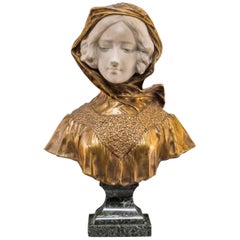 Affortunato Gory Italian Bronze and Marble Bust of a Woman