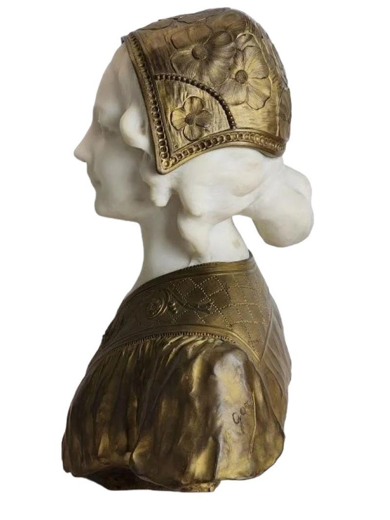 AFFORTUNATO GORY Italian active 1895 to 1925. A Signed gilt bronze and white marble bust of a Lady  Signed to the back of the shoulder A. Gory. Measures approx 15.5h x 13w x 9d
