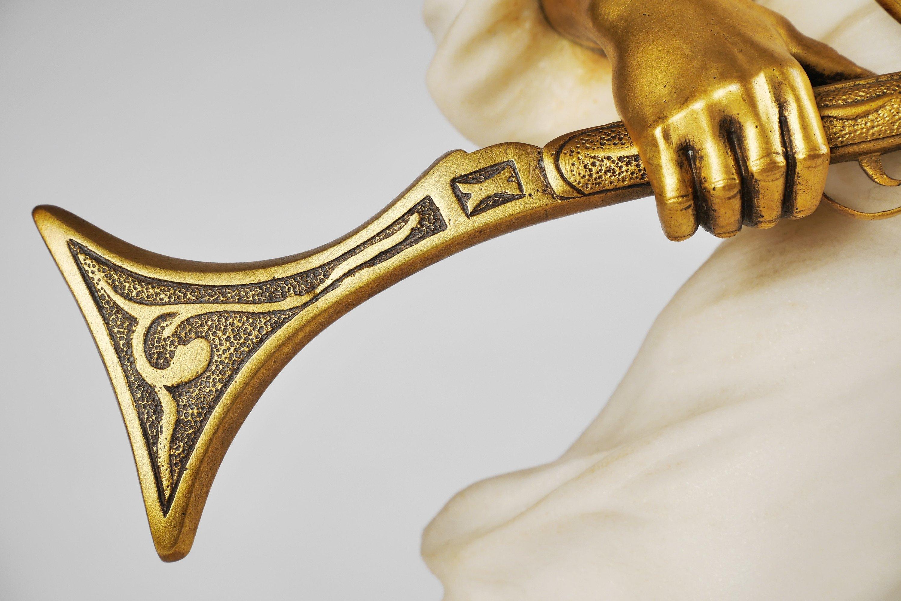 Die vergoldete Jagdskulptur eines Jägers aus Bronze und Marmor von Affortunato Gory im Angebot 5