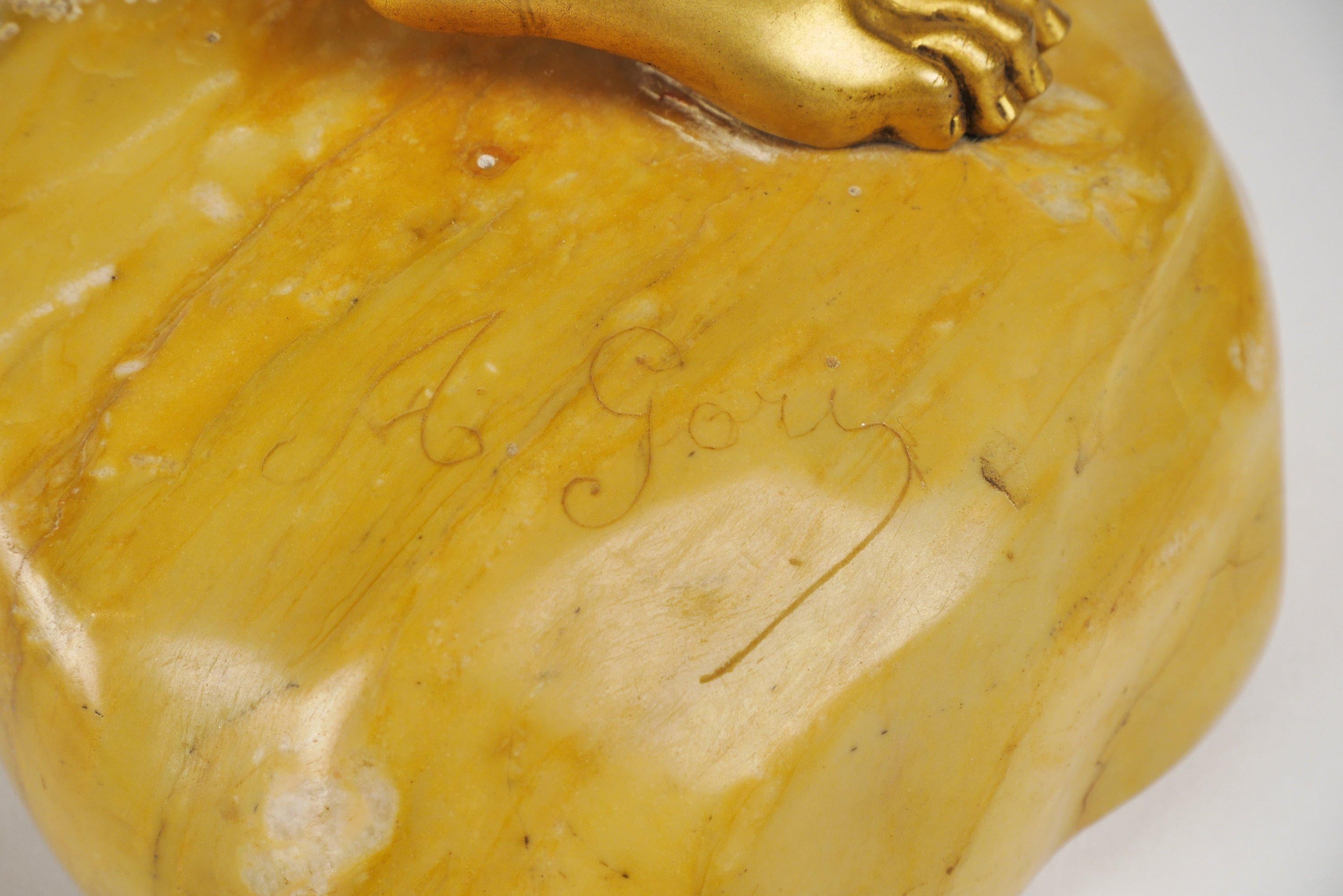 Die vergoldete Jagdskulptur eines Jägers aus Bronze und Marmor von Affortunato Gory im Angebot 7