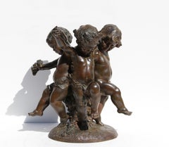 „Drei Putten“, Jugendstil-Bronzeskulptur von Affortunato Gory