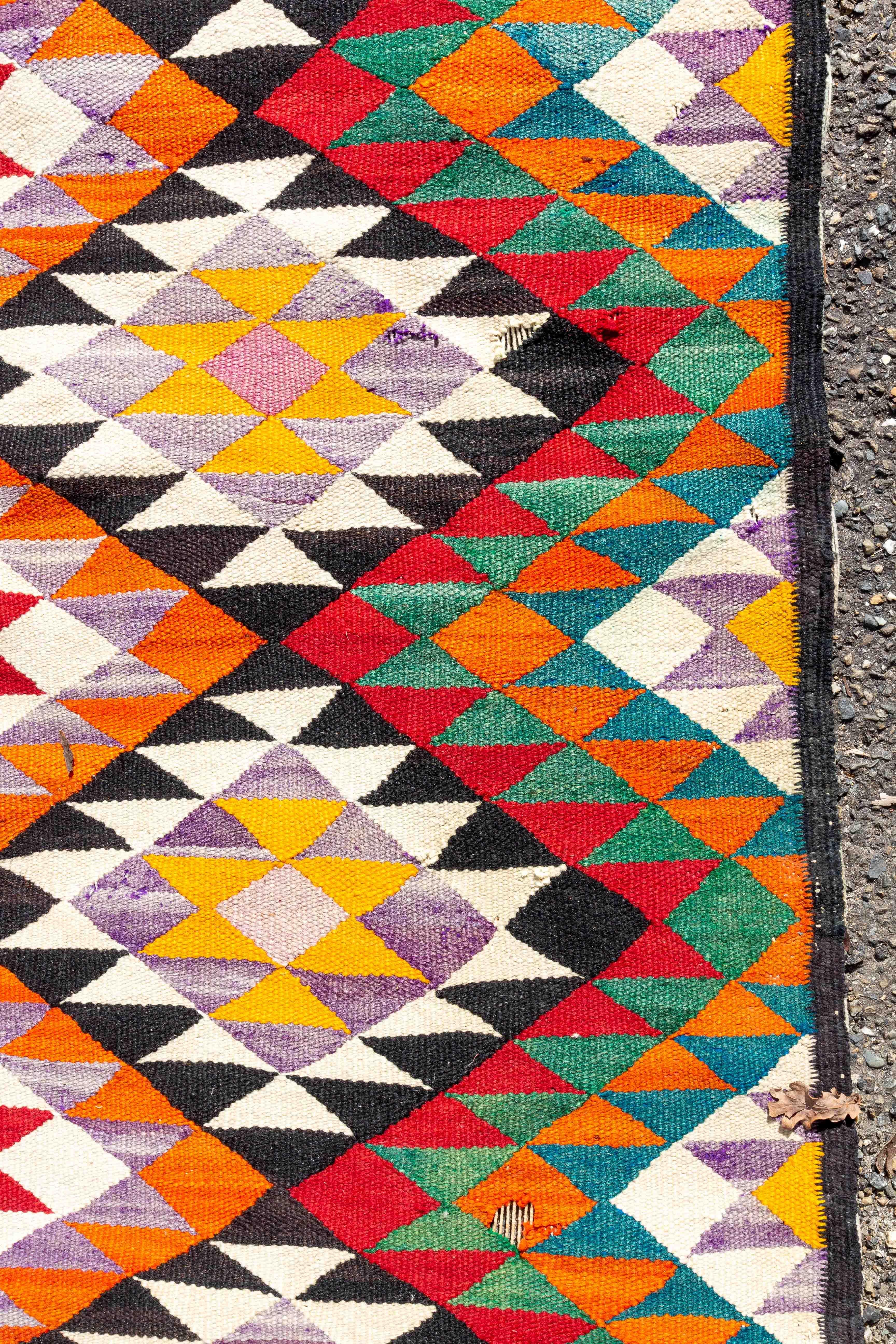 Afgan Kilim Carpet Multicolor and Geometric Patterns, circa 1950 For Sale 1
