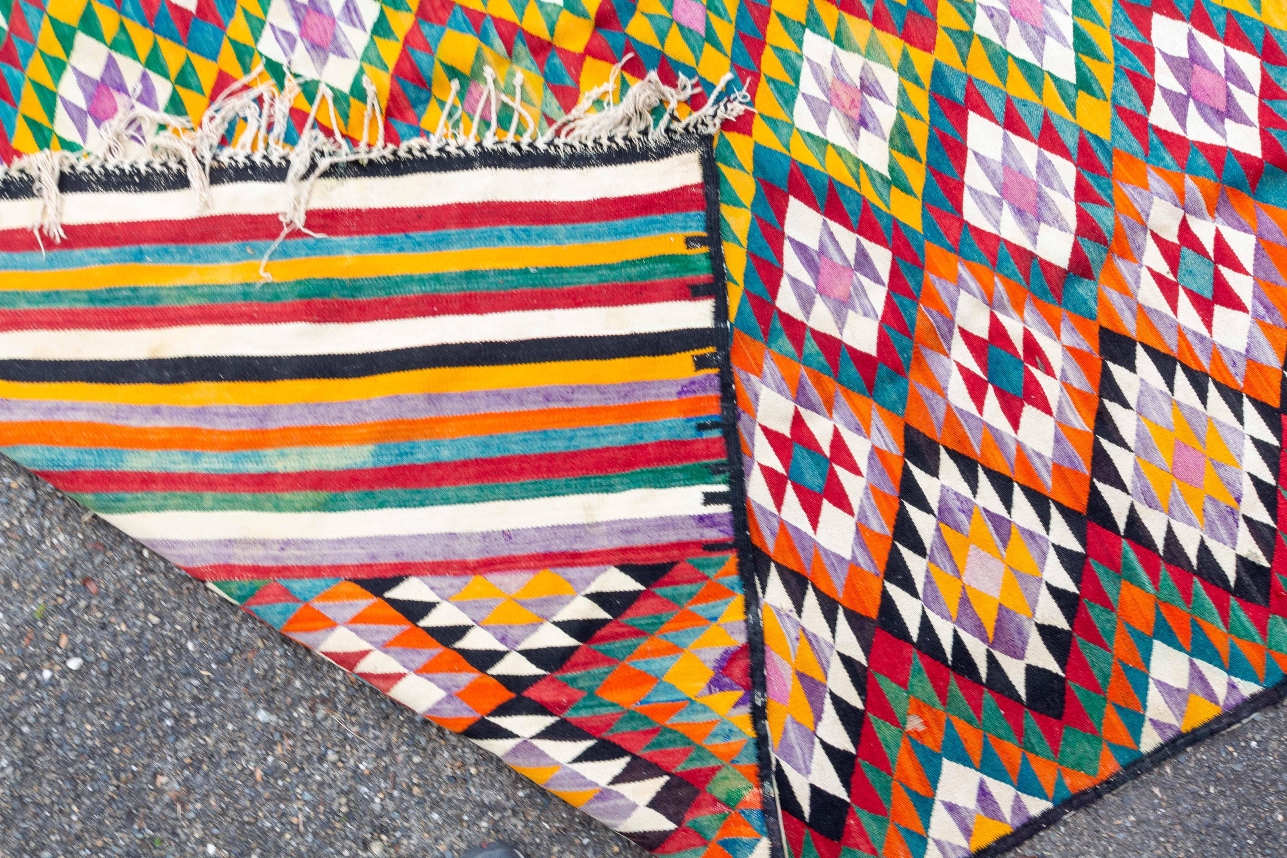 Afgan Kilim Carpet Multicolor and Geometric Patterns, circa 1950 For Sale 2