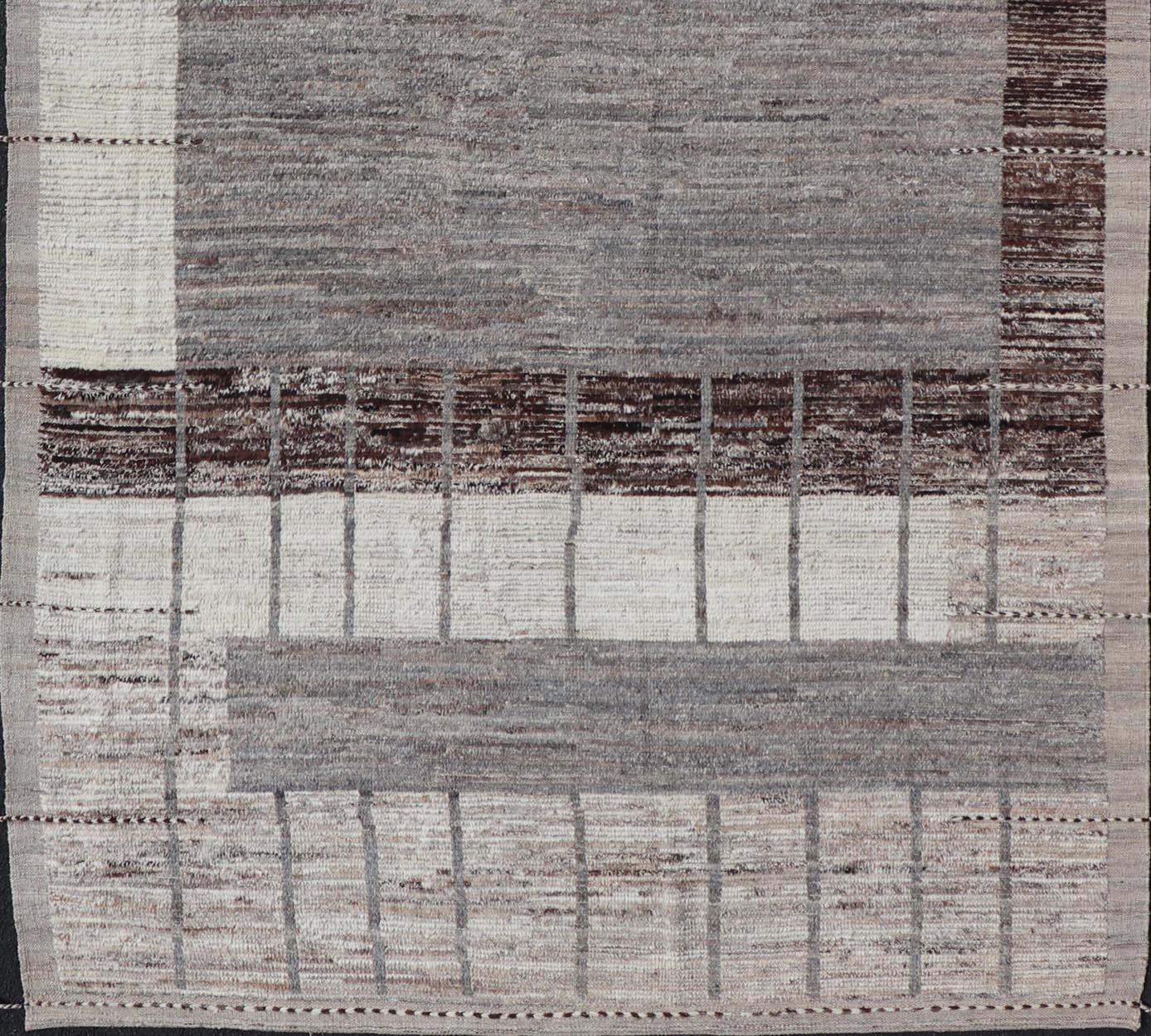 Afghan Abstract Modern Rug in Earth Tones with Unique Design With Natural Gray  For Sale 4