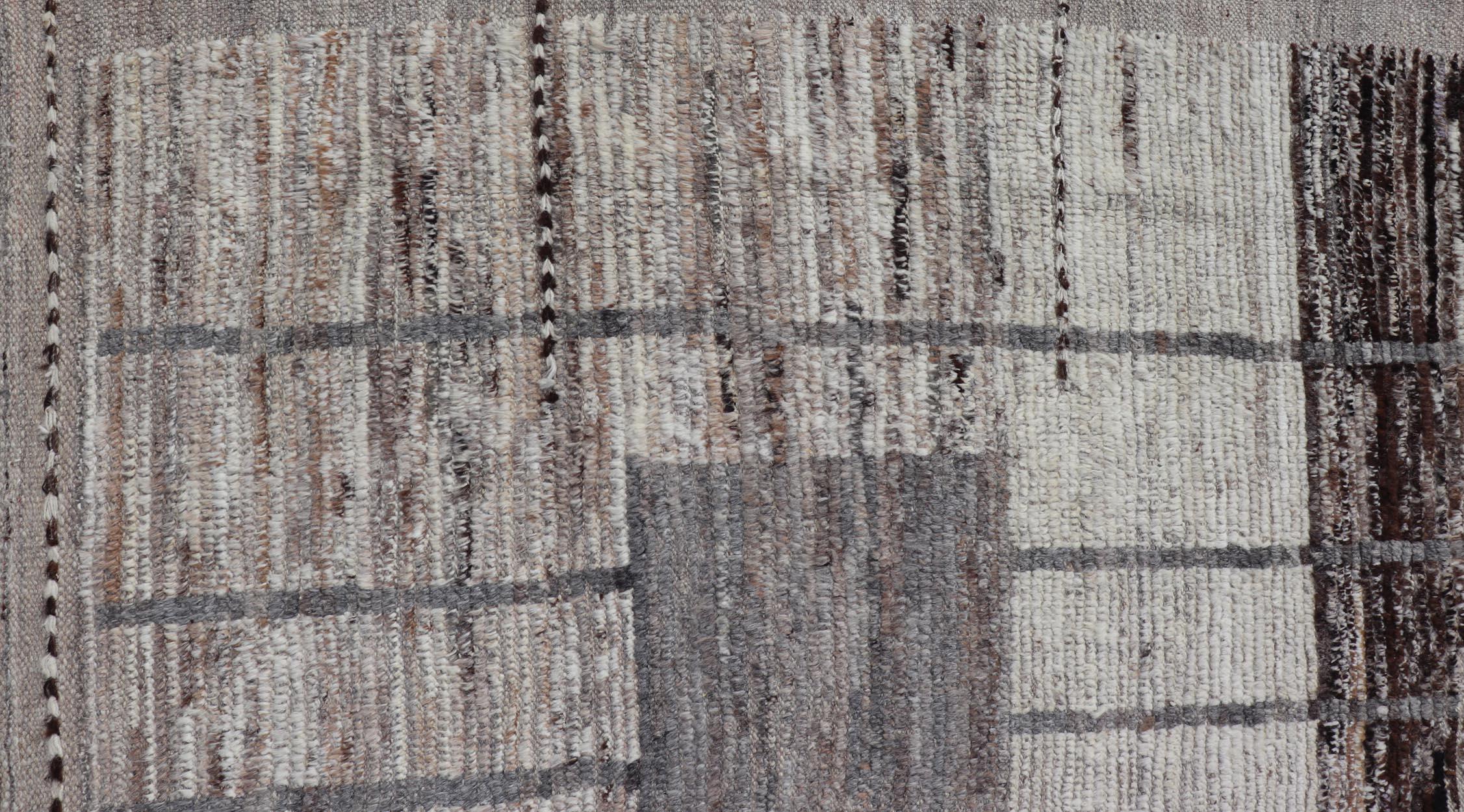 Contemporary Afghan Abstract Modern Rug in Earth Tones with Unique Design With Natural Gray  For Sale