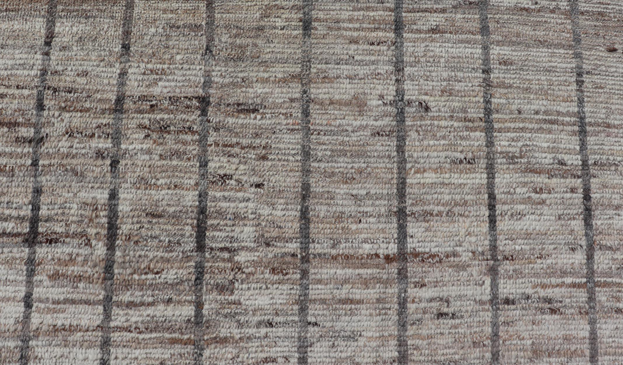 Wool Afghan Abstract Modern Rug in Earth Tones with Unique Design With Natural Gray  For Sale