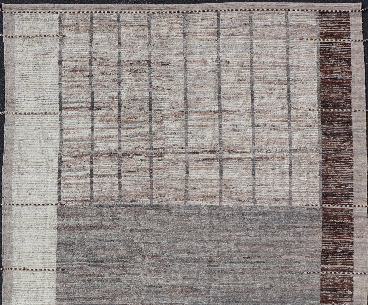 Afghan Abstract Modern Rug in Earth Tones with Unique Design With Natural Gray  For Sale 2