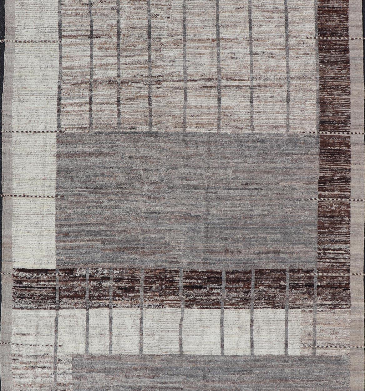 Afghan Abstract Modern Rug in Earth Tones with Unique Design With Natural Gray  For Sale 3