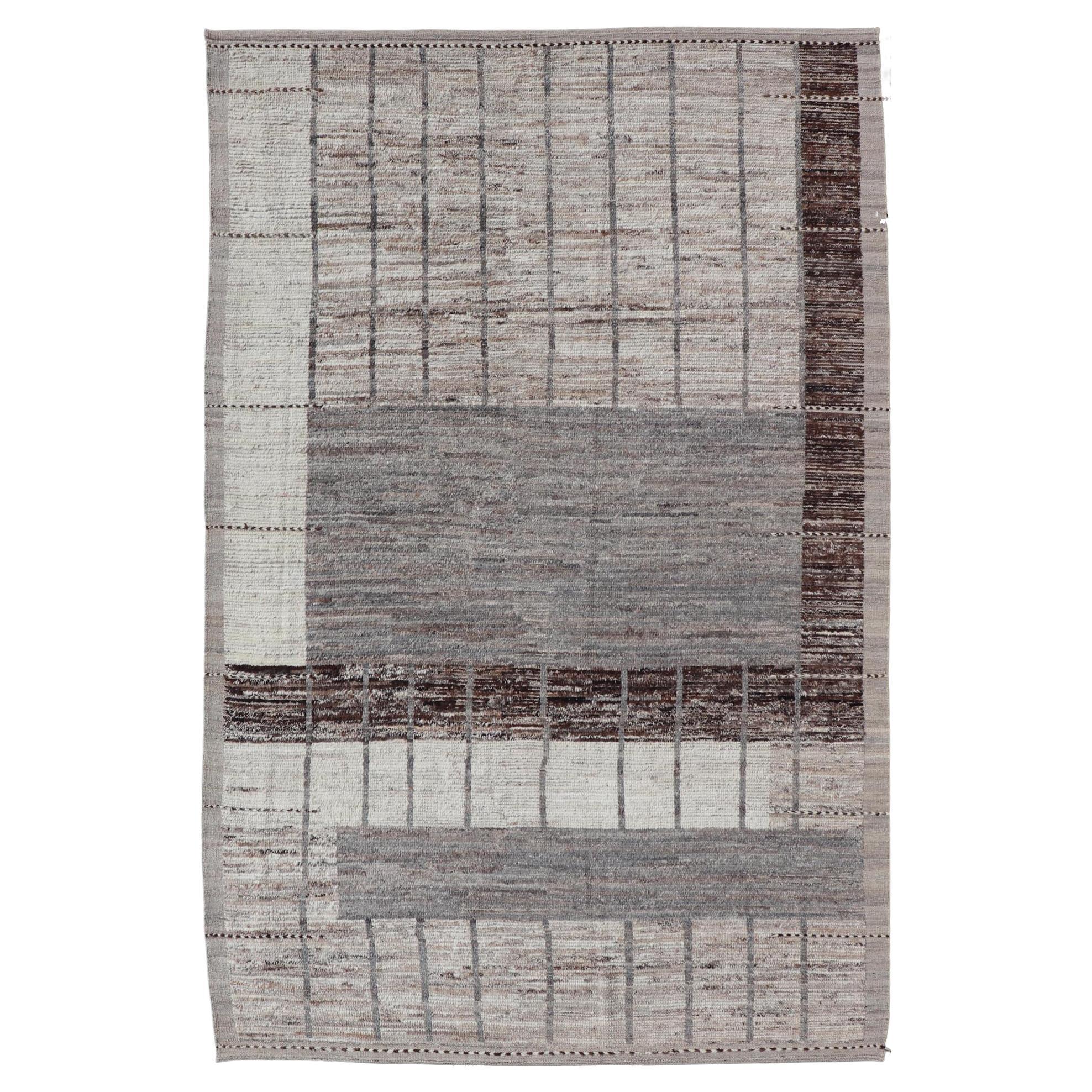 Afghan Abstract Modern Rug in Earth Tones with Unique Design With Natural Gray  For Sale