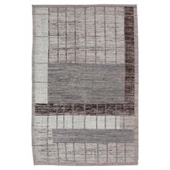 Afghanischer abstrakter moderner Teppich in Erdtönen mit einzigartigem Design und natürlichem Grau 