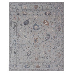 All Over Floral Oushak with Muted Background with Blues and Grays
