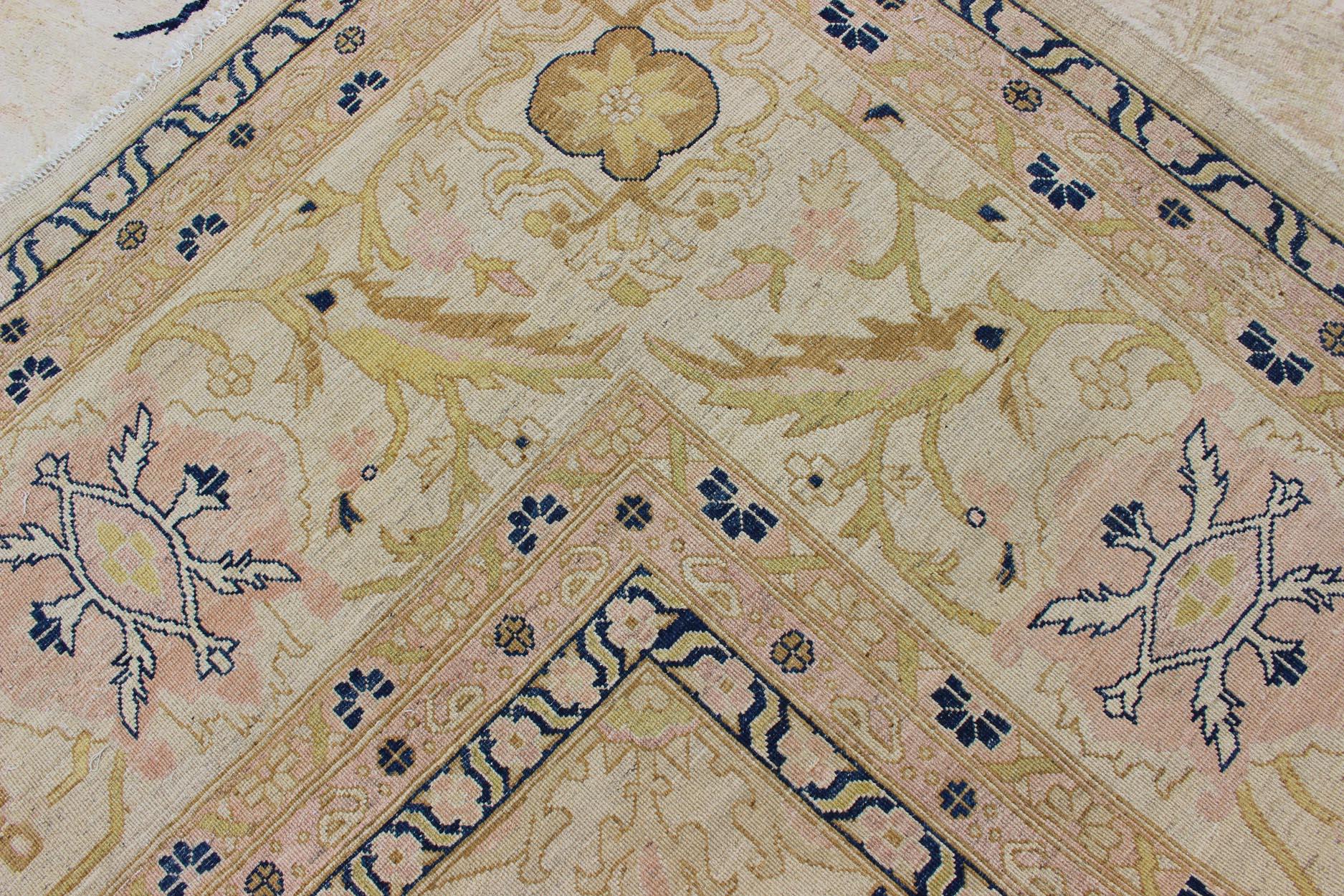 Afghan All-Over Tabriz Rug in Blue, Cream and light Butter Color For Sale 9