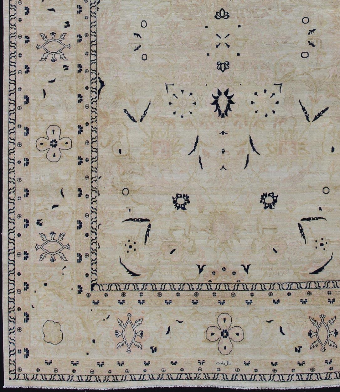 Intricate floral and medallion design Afghan Tabriz rug in neutral colors, rug 19-0815, country of origin / type: Afghanistan / Tabriz, circa 1980.

This spectacular Tabriz bears a magnificent splendor indicative of royal tastes, which sought