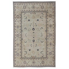 Tappeto afgano Tabriz All-Over in blu, crema e burro chiaro
