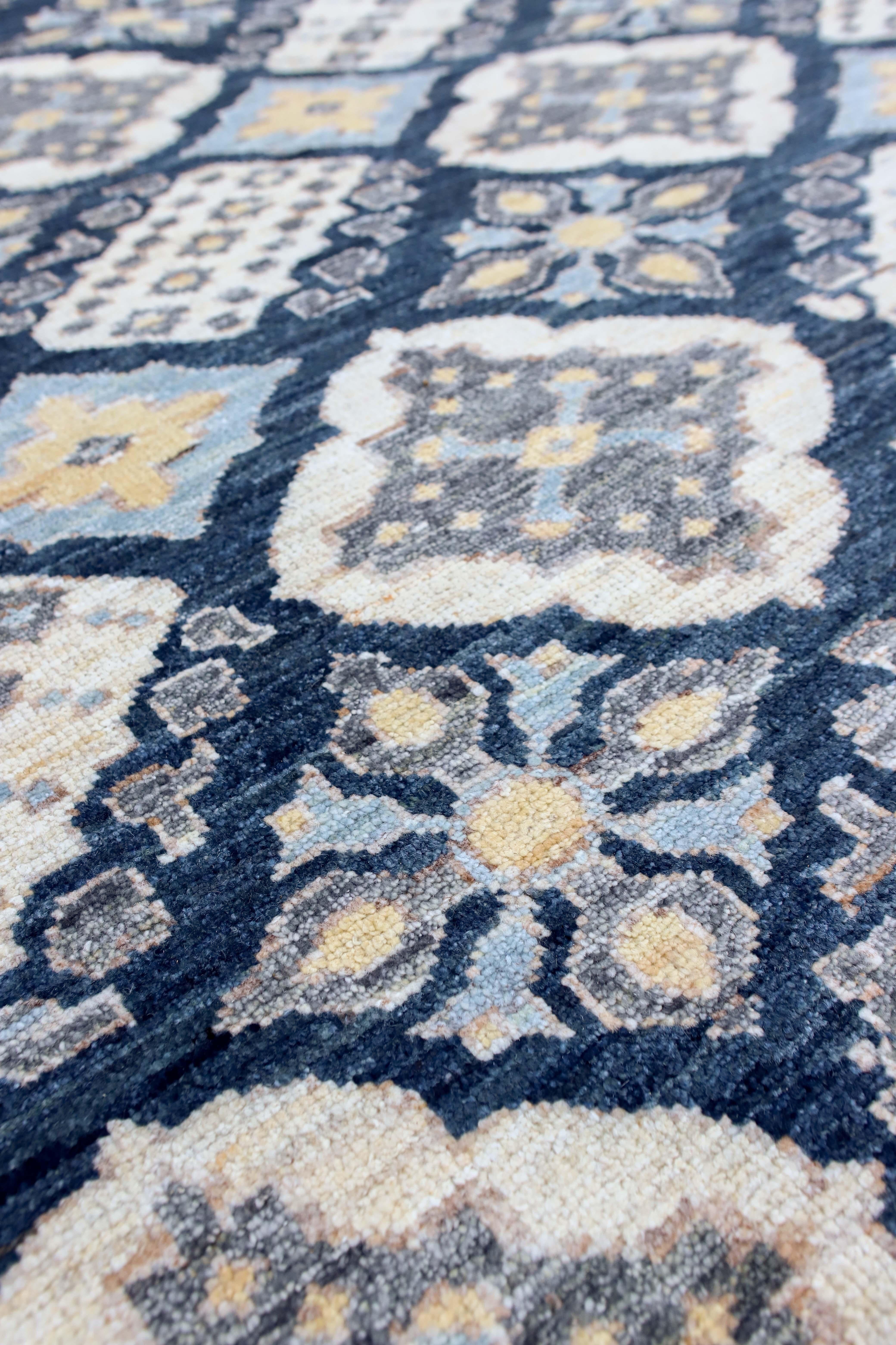 Afghan blue transitional designed 10 x 14 rug. 
Hand Knotted with hand-spun wool, woven in Afghanistan. Measures: 10'2’ x 14’8