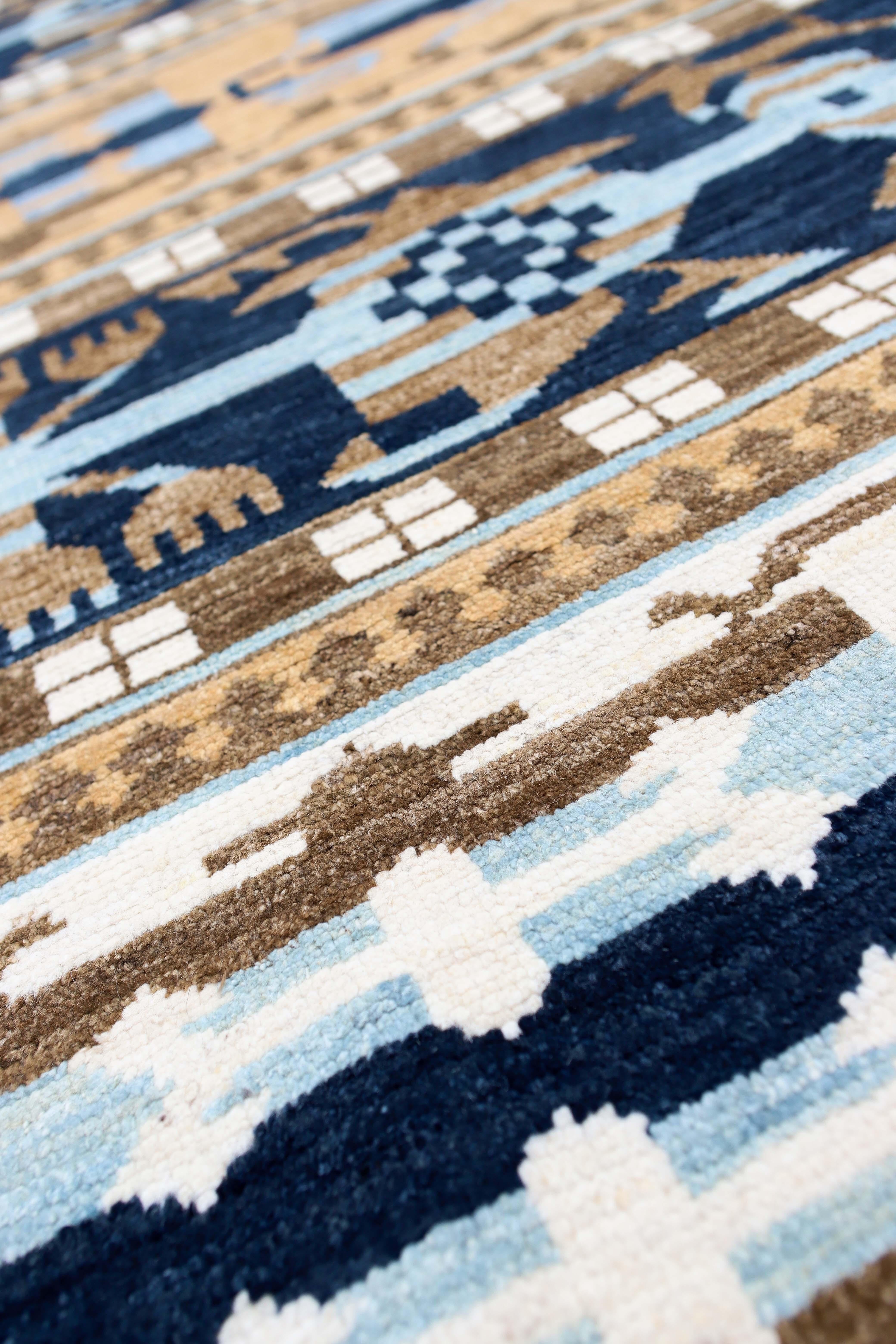 Afghan Blue Transitional Designed Rug In Excellent Condition For Sale In Los Angeles, CA