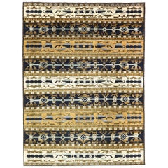 Tapis bleu afghan de conception transitionnelle