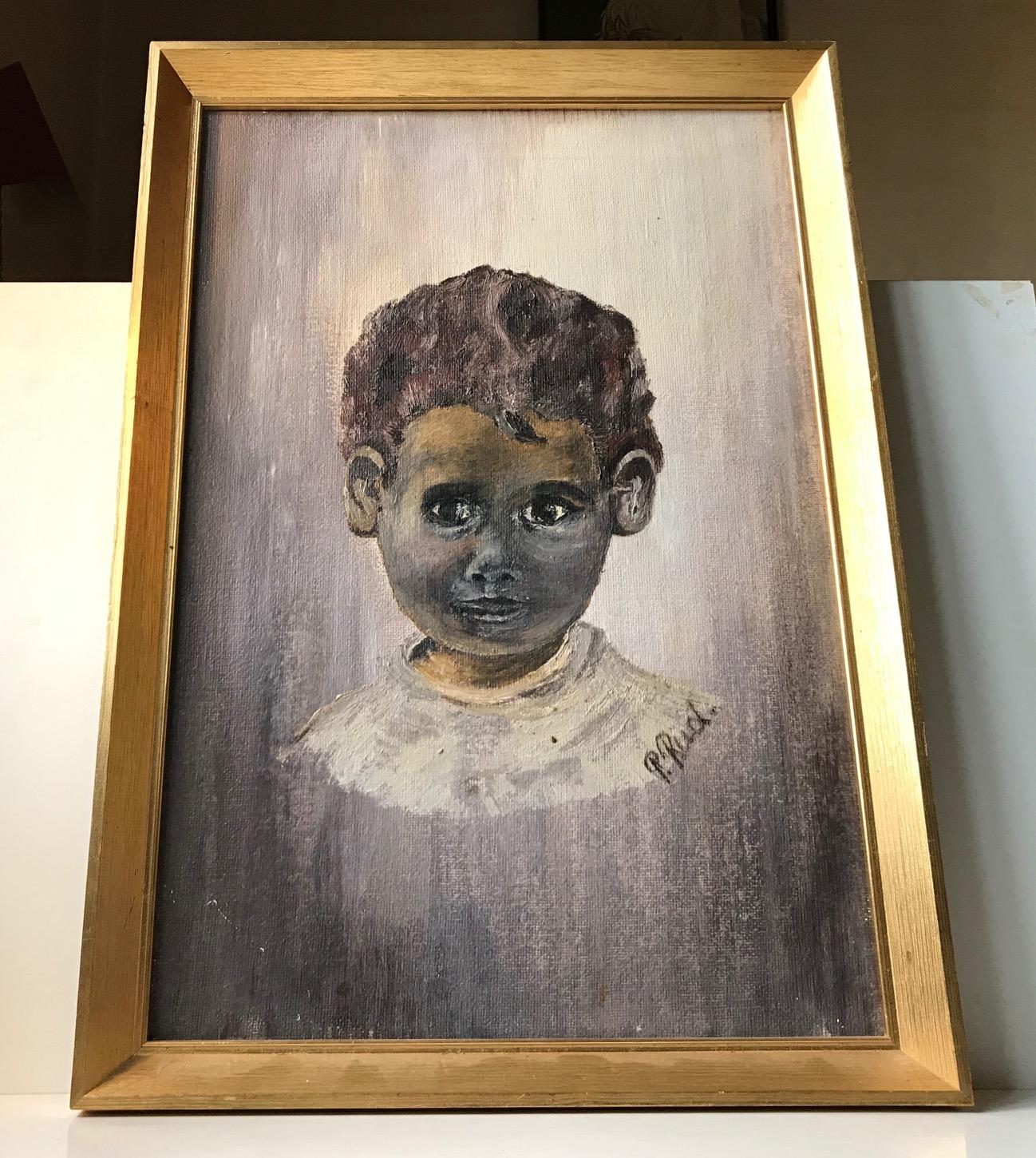 Contemporary portrait of Afghan boy. Executed partly in oil and acrylic paint. The artist P. Rüd are rather unknown outside Scandinavia. The painting is professionally framed.