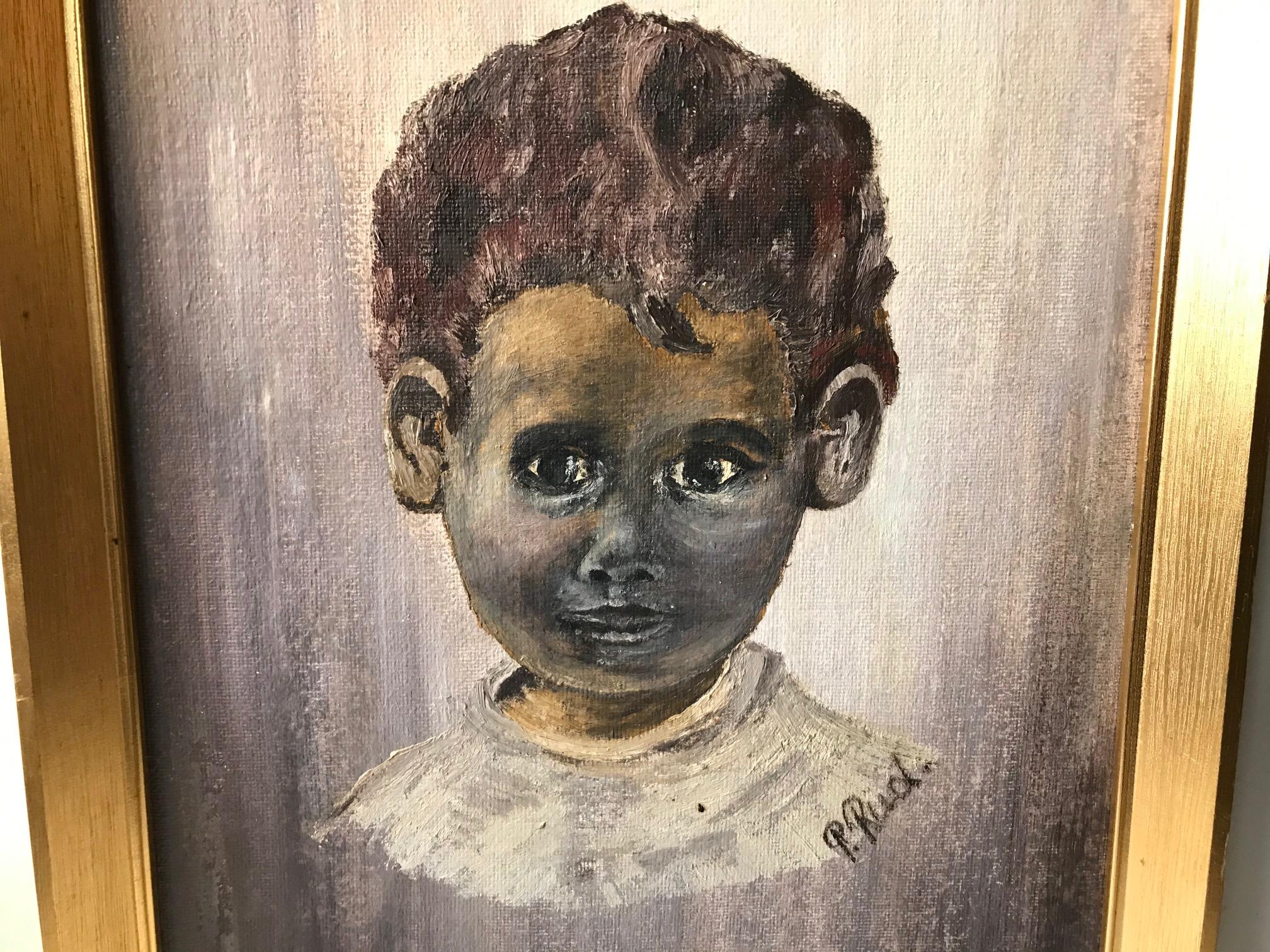 Postmoderno Ragazzo afgano, pittura a olio dell'artista danese P. Rüd, anni '90 in vendita
