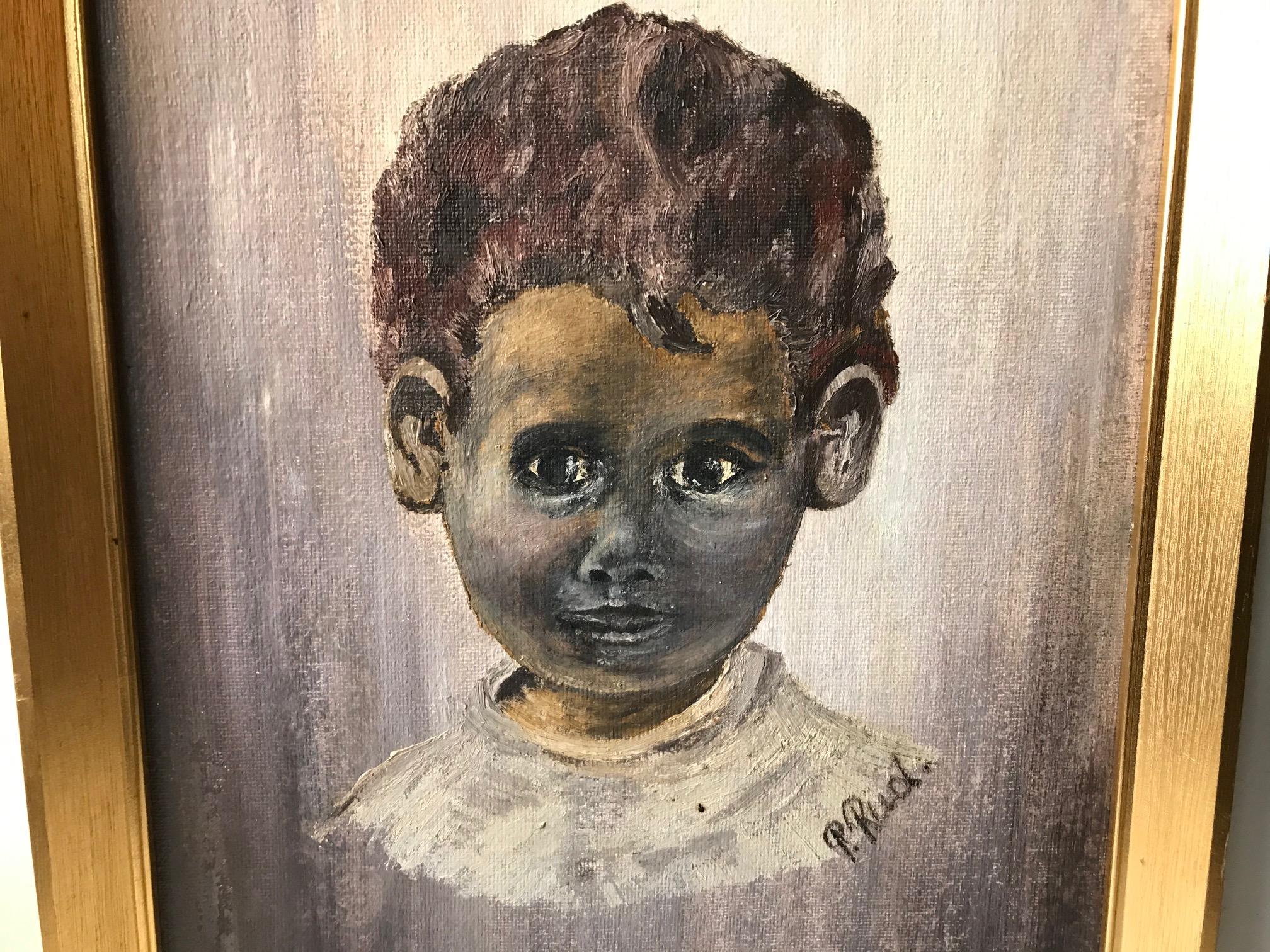 Post-Modern Afghan Boy, Oil Painting by Danish Artist P. Rüd, 1990s For Sale