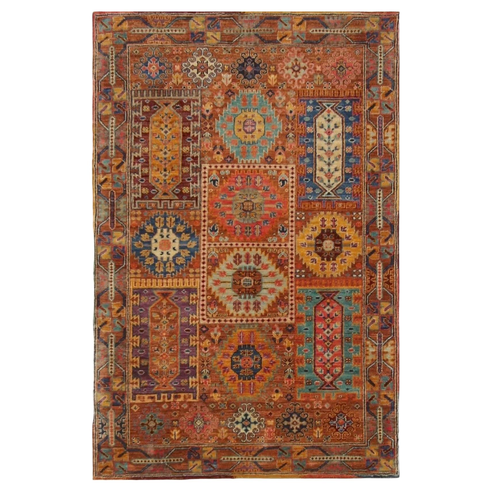 Afghan Caucasian Tribal Hand-Knotted Wool Rug, 3'2" x 4'10"