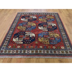 Afghan Ersari Elephant Feet Design Pure Wool Hand Knotted Oriental Rug