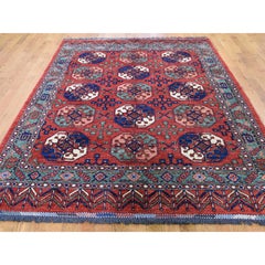 Afghan Ersari Elephant Feet Design Pure Wool Hand Knotted Oriental Rug