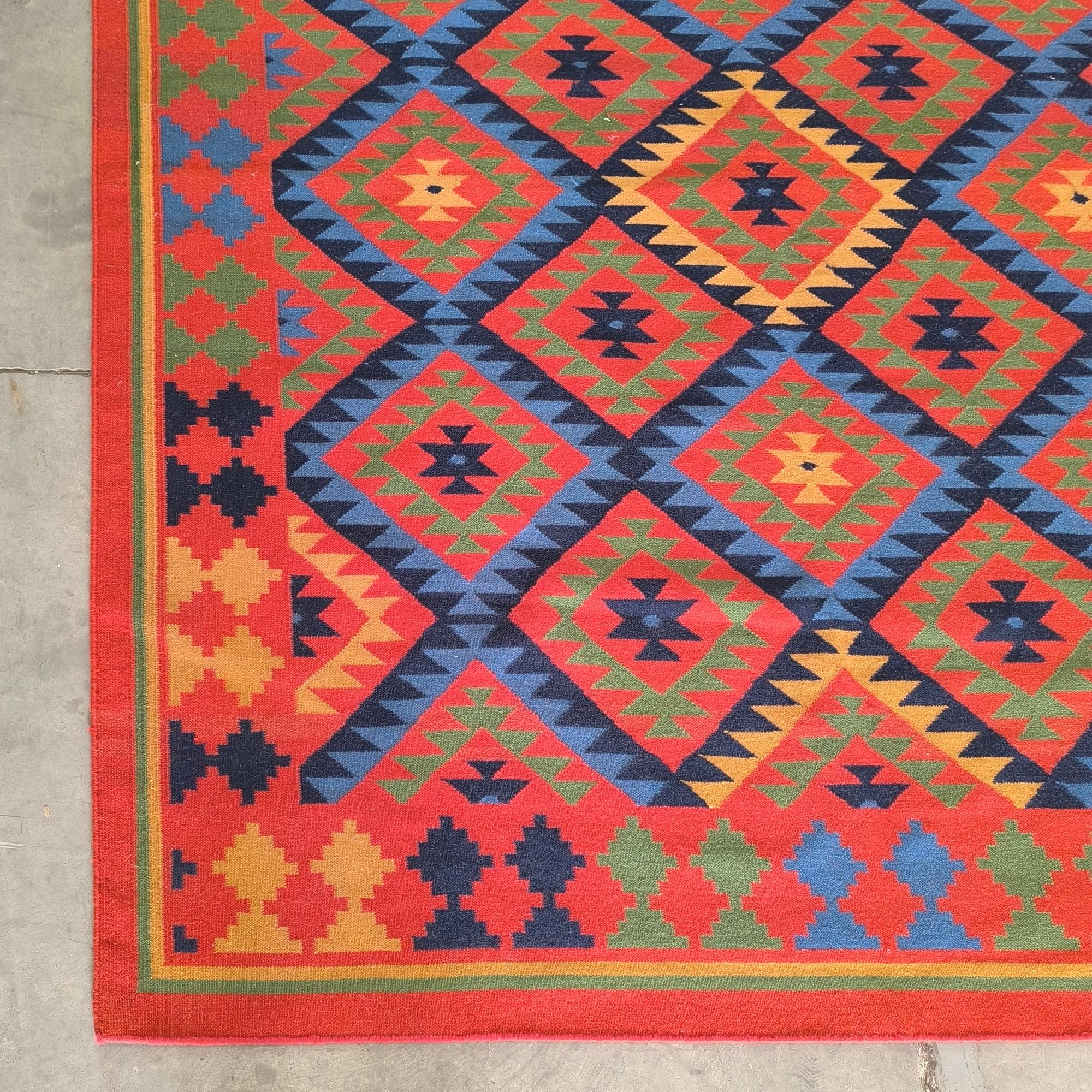Afghanischer flachgewebter Vintage-Teppich, handgewebter Kilim, buntes geometrisches Stammesdesign im Angebot 3
