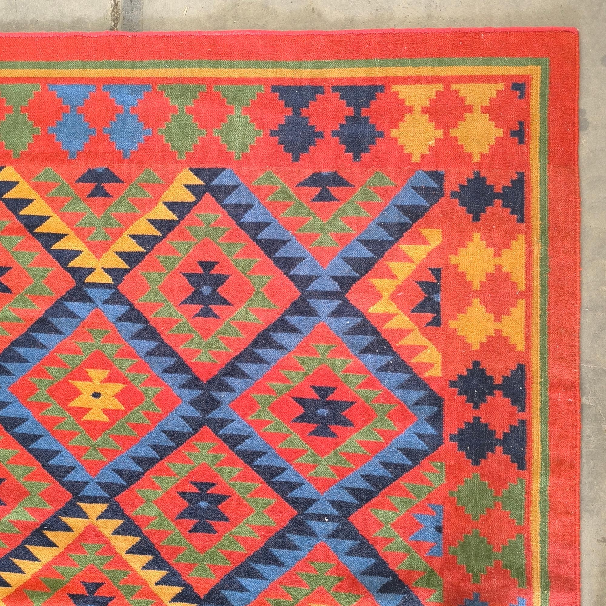 Afghanischer flachgewebter Vintage-Teppich, handgewebter Kilim, buntes geometrisches Stammesdesign im Angebot 5