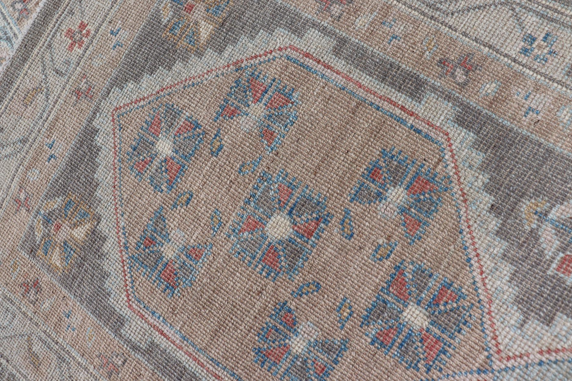  Floral Medallion Oushak Runner with Tribal Motifs and A Gray Background  For Sale 3