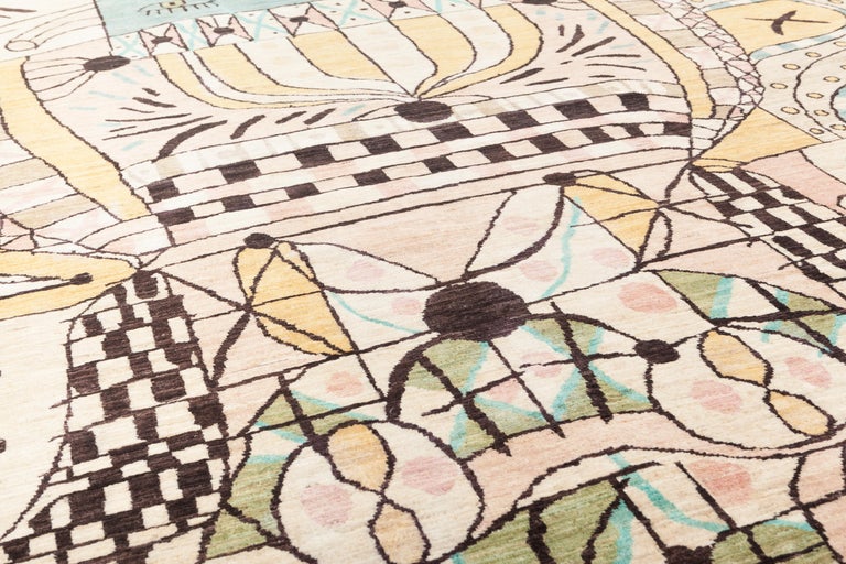 Afghan Folklore Carpet, Hand Knotted in Wool, 100 Kpi, Jamie Hayon For